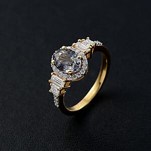 D'Joy AAA Platinum Spinel and Moissanite 2.25 ctw Halo Ring in 18K Vermeil Yellow Gold Over Sterling Silver (Size 8.0) 