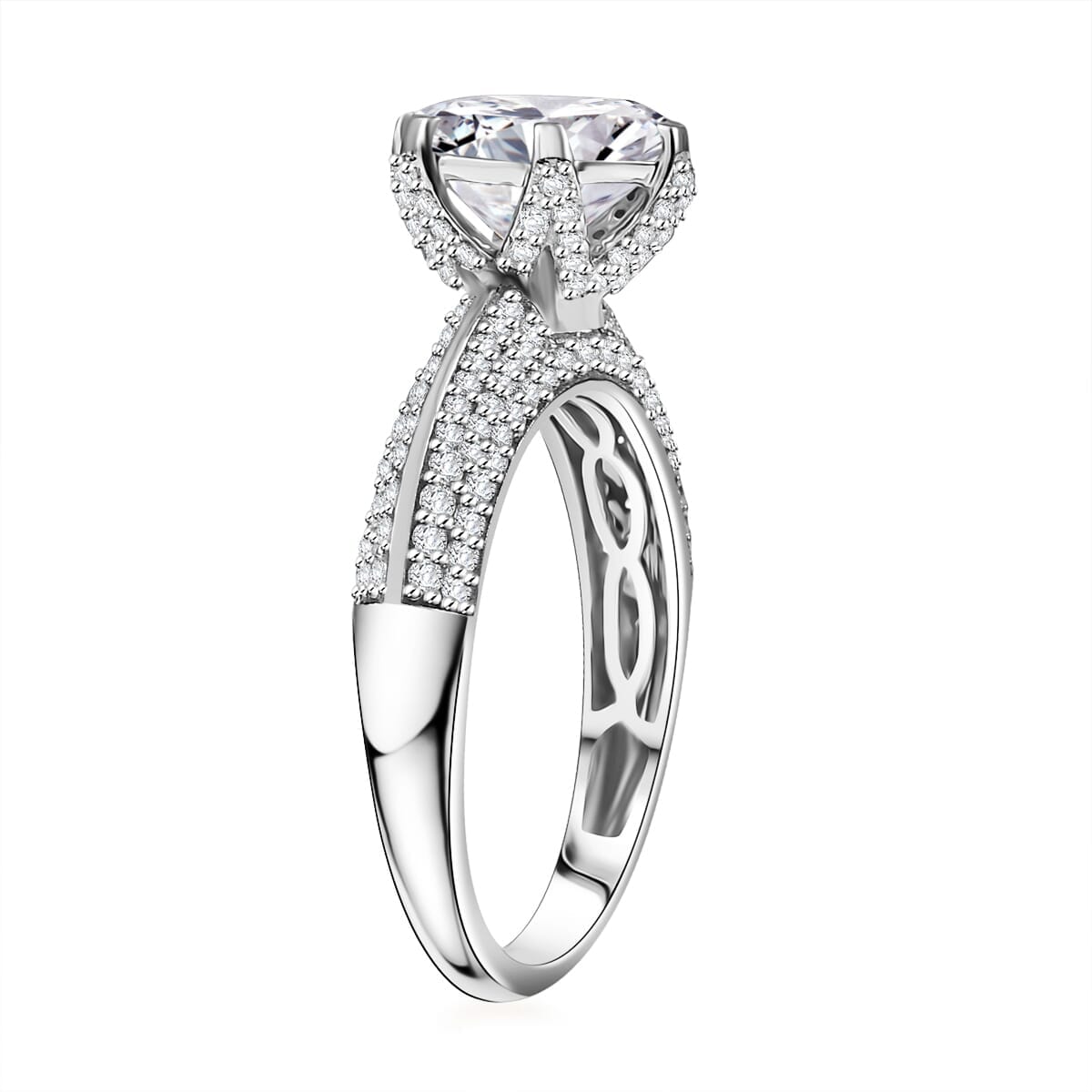 Luxoro 10K White Gold Moissanite (Rnd 10mm) Crown Ring (Size 10.5) 5.60 ctw image number 3