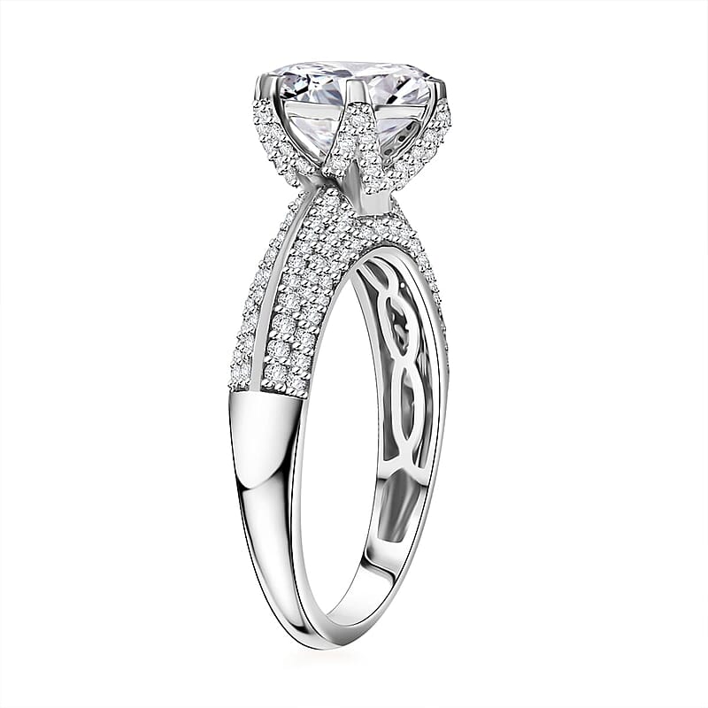 Luxoro 10K White Gold Moissanite (Rnd 10mm) Crown Ring (Size 10.5) 5.60 ctw