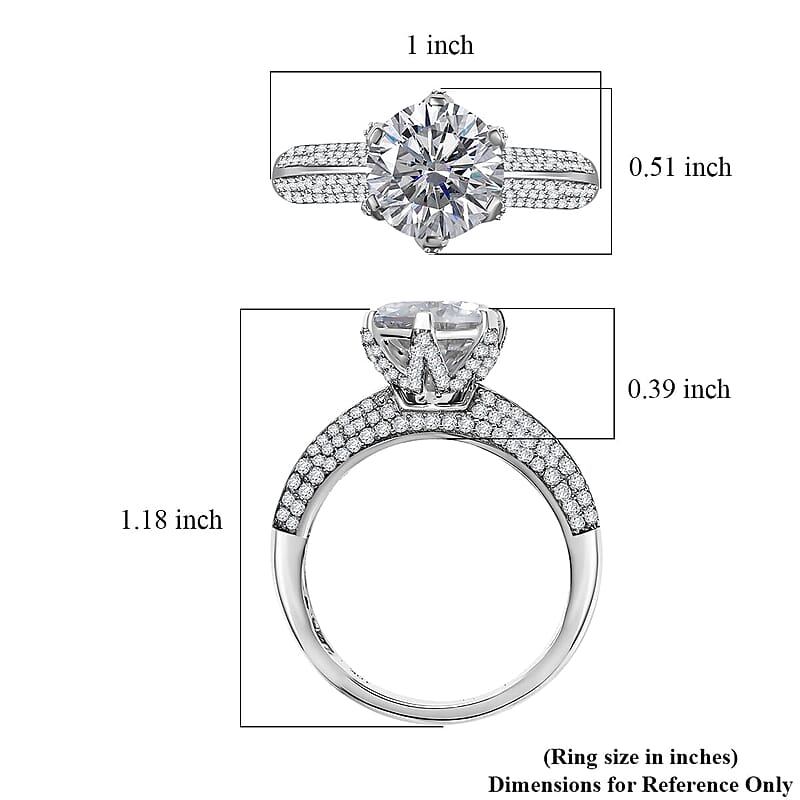 Luxoro 10K White Gold Moissanite (Rnd 10mm) Crown Ring (Size 10.5) 5.60 ctw