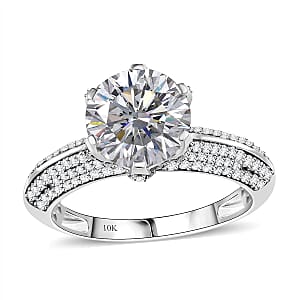 Luxoro 10K White Gold Moissanite (Rnd 10mm) Crown Ring (Size 5.5) 5.60 ctw