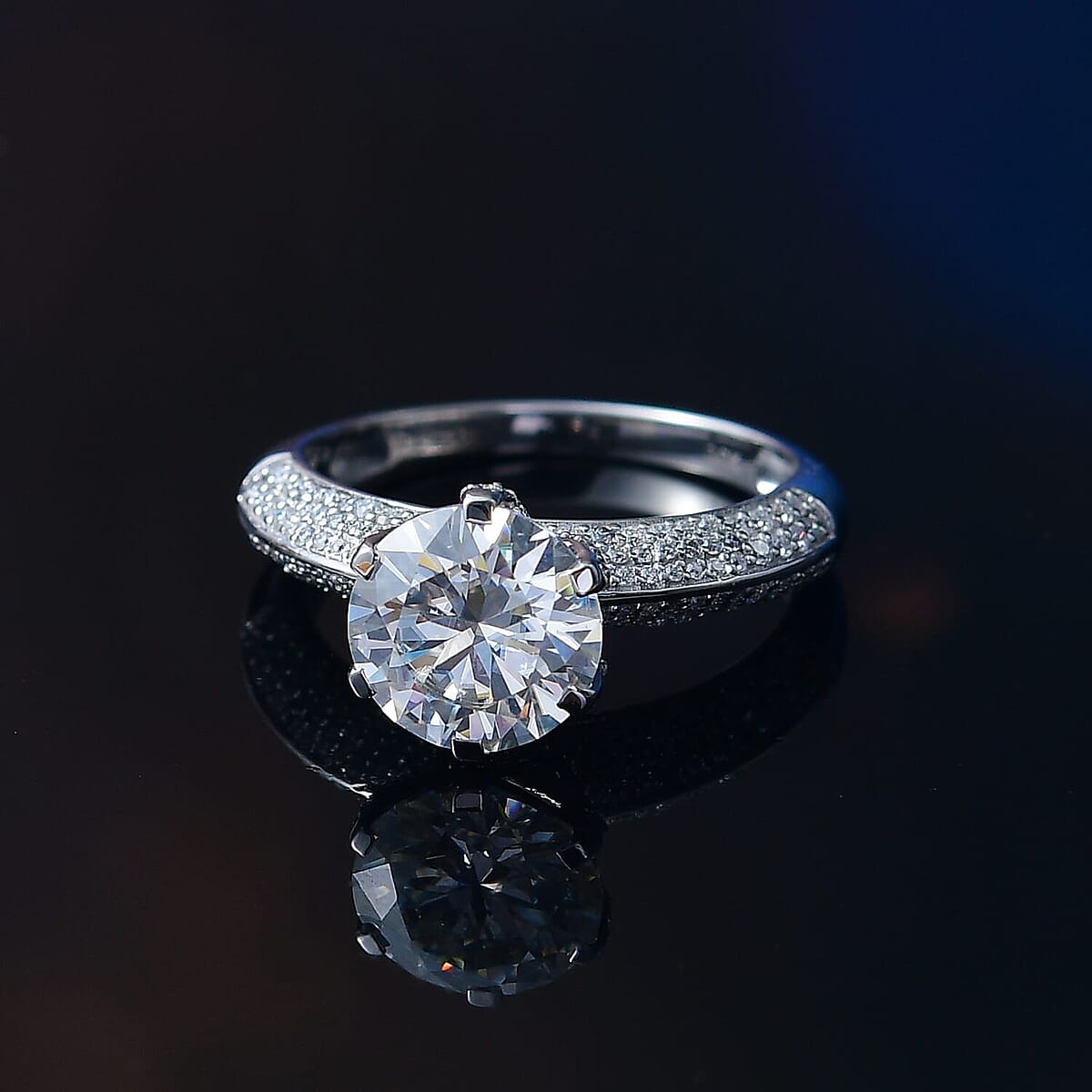 Luxoro 10K White Gold Moissanite (Rnd 10mm) Crown Ring (Size 6.5) 5.60 ctw image number 1