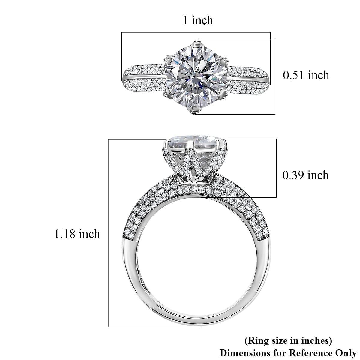 Luxoro 10K White Gold Moissanite (Rnd 10mm) Crown Ring (Size 6.5) 5.60 ctw image number 5