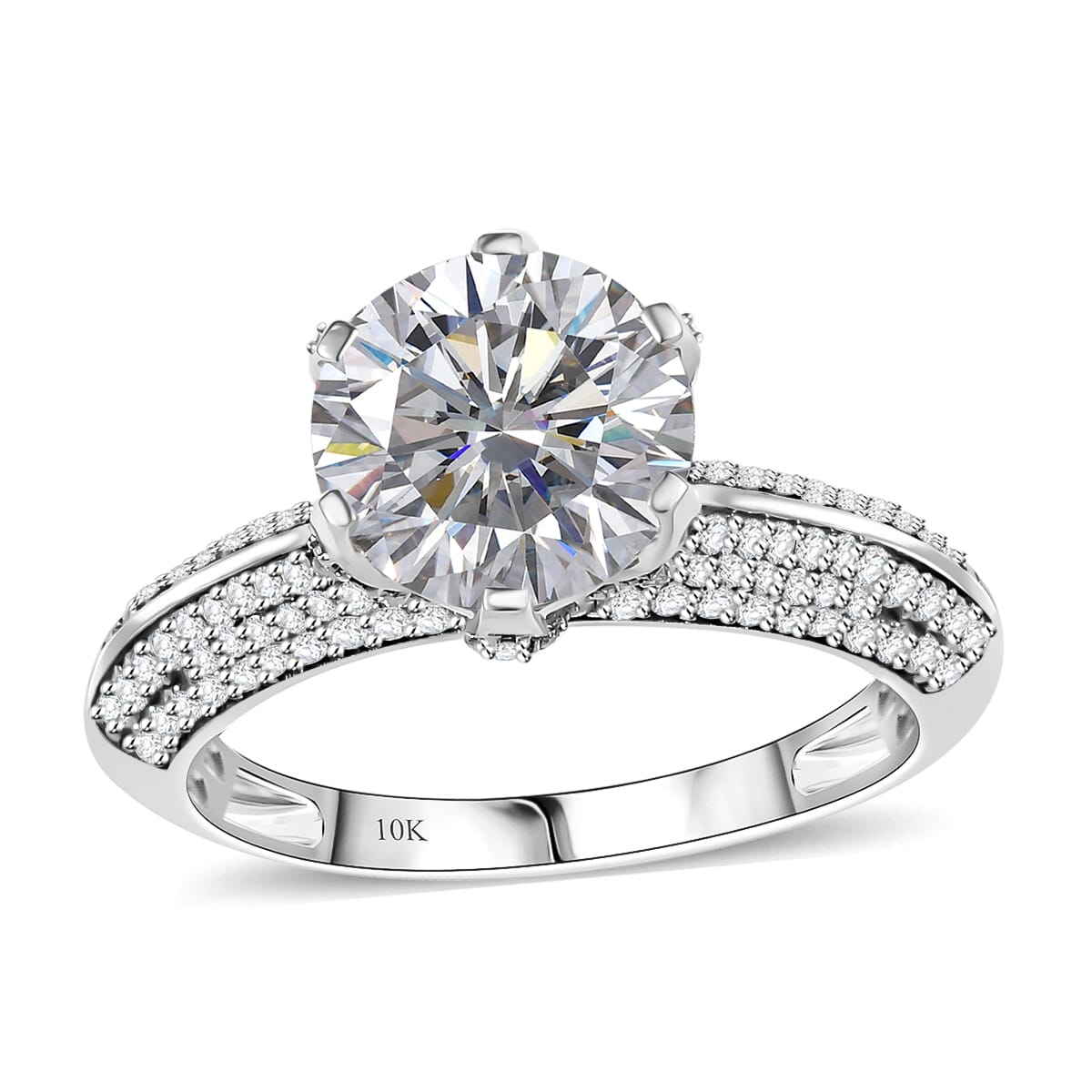 Moissanite 5.60 ctw Crown Ring in 10K White Gold (Size 7.0) image number 0