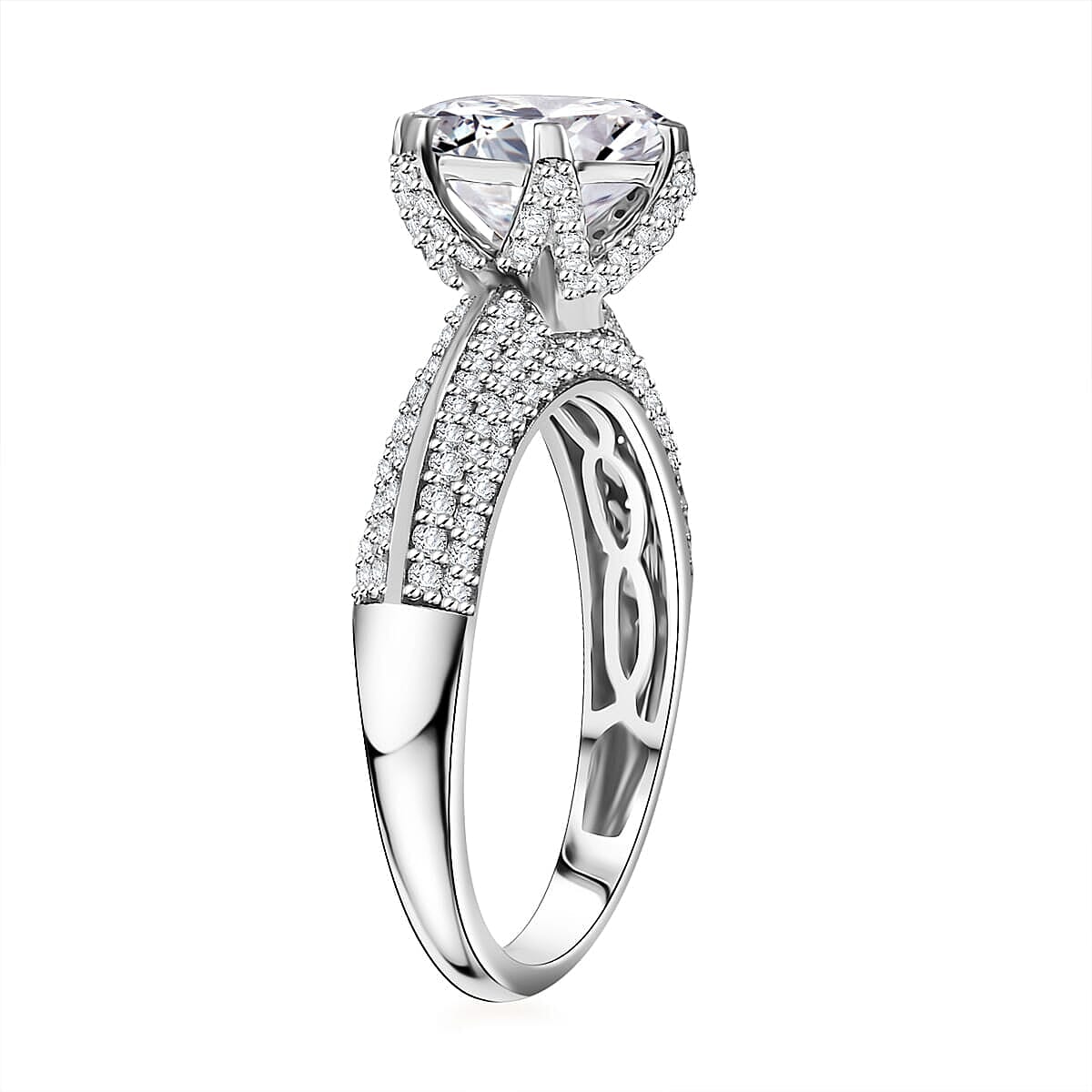 Luxoro 10K White Gold Moissanite (Rnd 10mm) Crown Ring (Size 7.5) 5.60 ctw image number 3