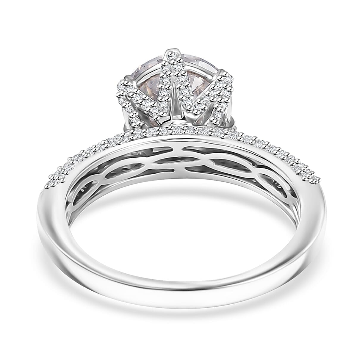 Luxoro 10K White Gold Moissanite (Rnd 10mm) Crown Ring (Size 7.5) 5.60 ctw image number 4