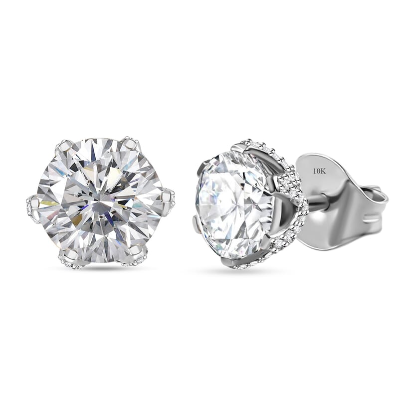 Moissanite 5.10 ctw Crown Earrings in 10K White Gold