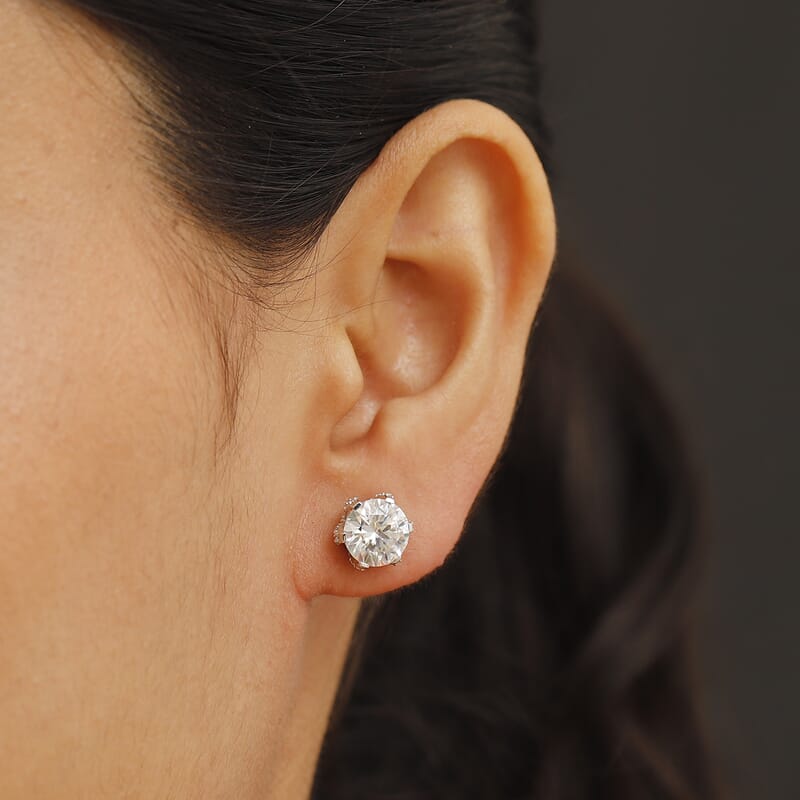 Moissanite 5.10 ctw Crown Earrings in 10K White Gold