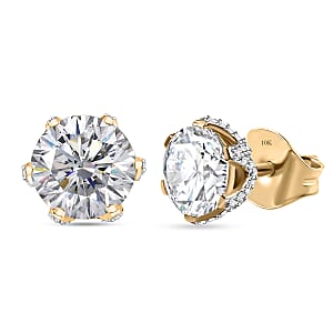 Moissanite 5.10 ctw Crown Earrings in 10K Yellow Gold