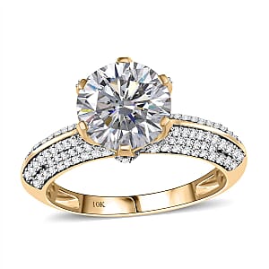 10K Yellow Gold Moissanite (Rnd 10mm) Crown Ring (Size 12.0) 5.65 ctw