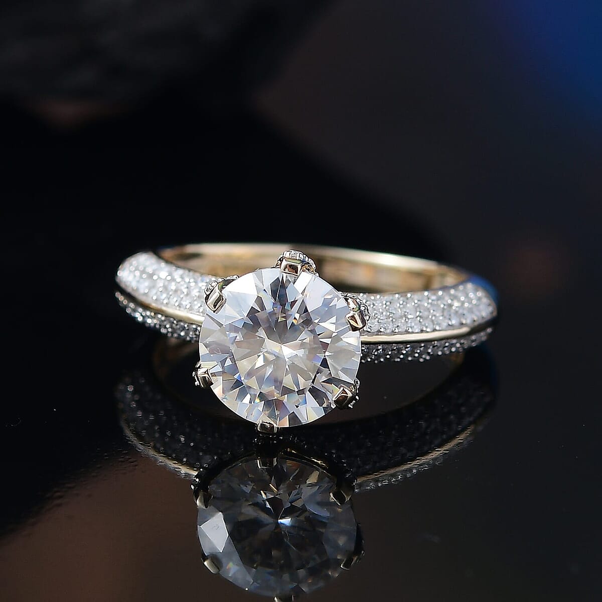 10K Yellow Gold Moissanite (Rnd 10mm) Crown Ring (Size 12.0) 5.65 ctw image number 1