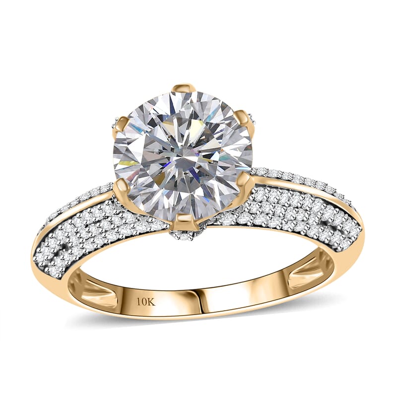 Moissanite 5.65 ctw Crown Ring in 10K Yellow Gold (Size 6.0)