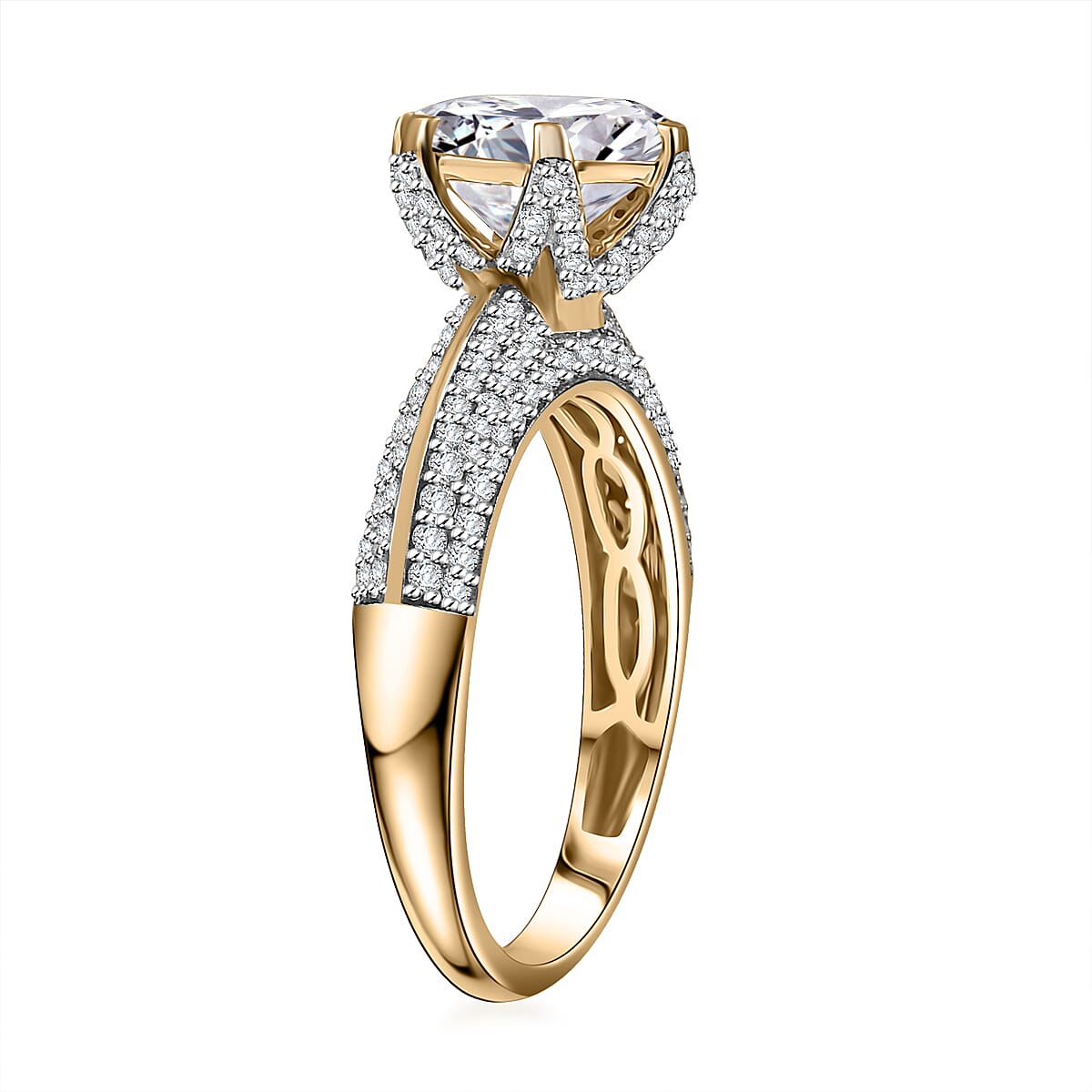 Moissanite 5.65 ctw Crown Ring in 10K Yellow Gold (Size 6.0) image number 3