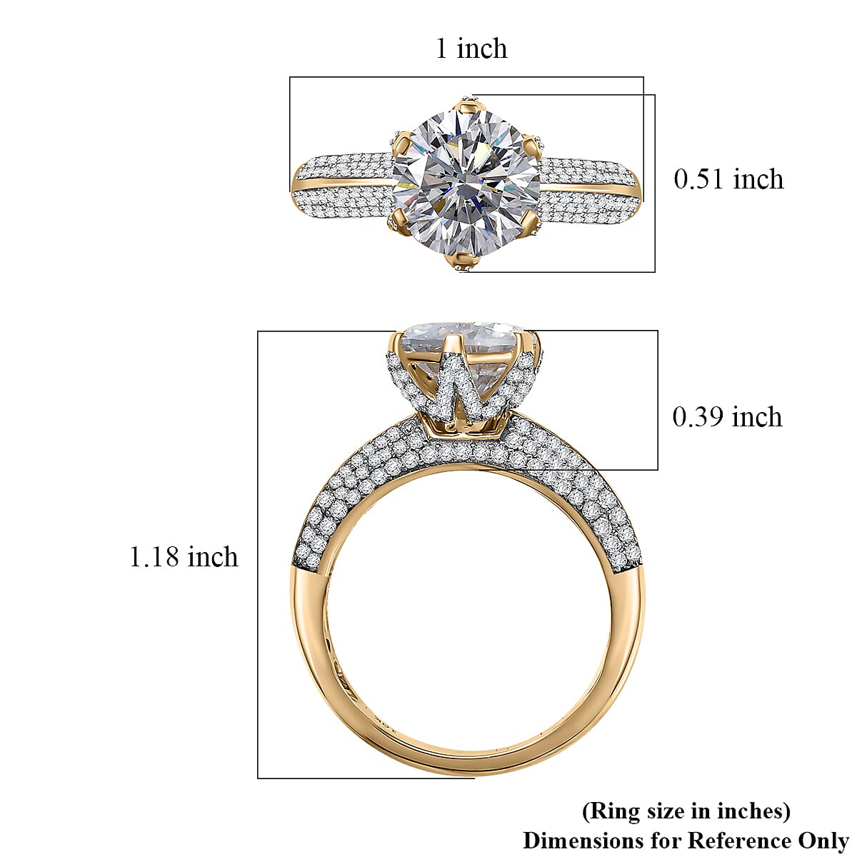 Moissanite 5.65 ctw Crown Ring in 10K Yellow Gold (Size 6.0) image number 5