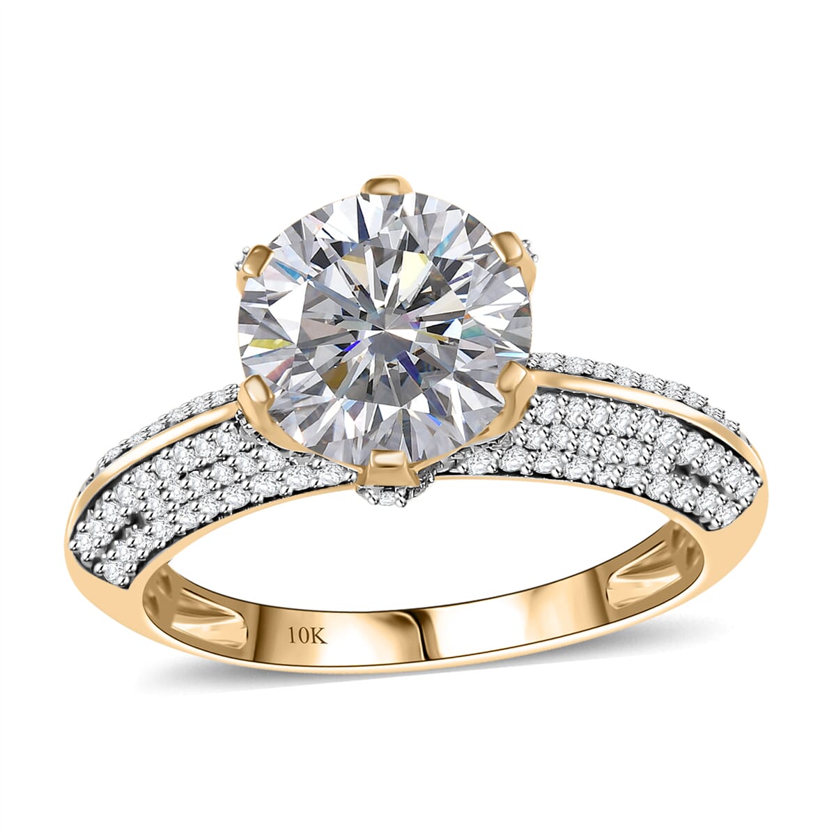 Moissanite 5.65 ctw Crown Ring in 10K Yellow Gold (Size 7.0) image number 0