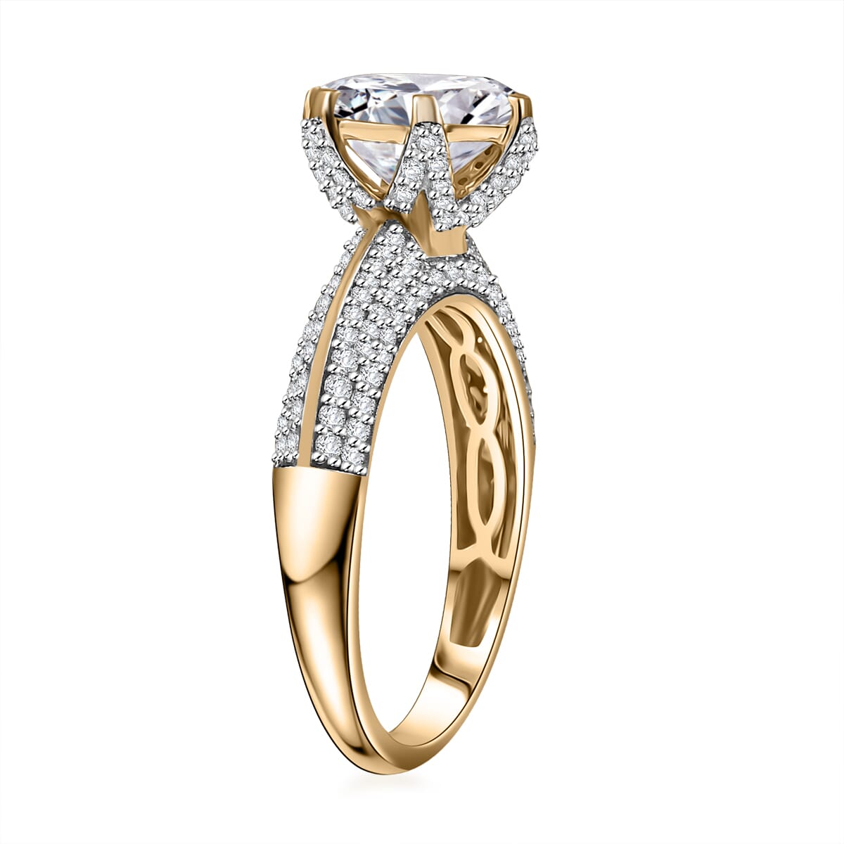 Moissanite 5.65 ctw Crown Ring in 10K Yellow Gold (Size 9.0) image number 3