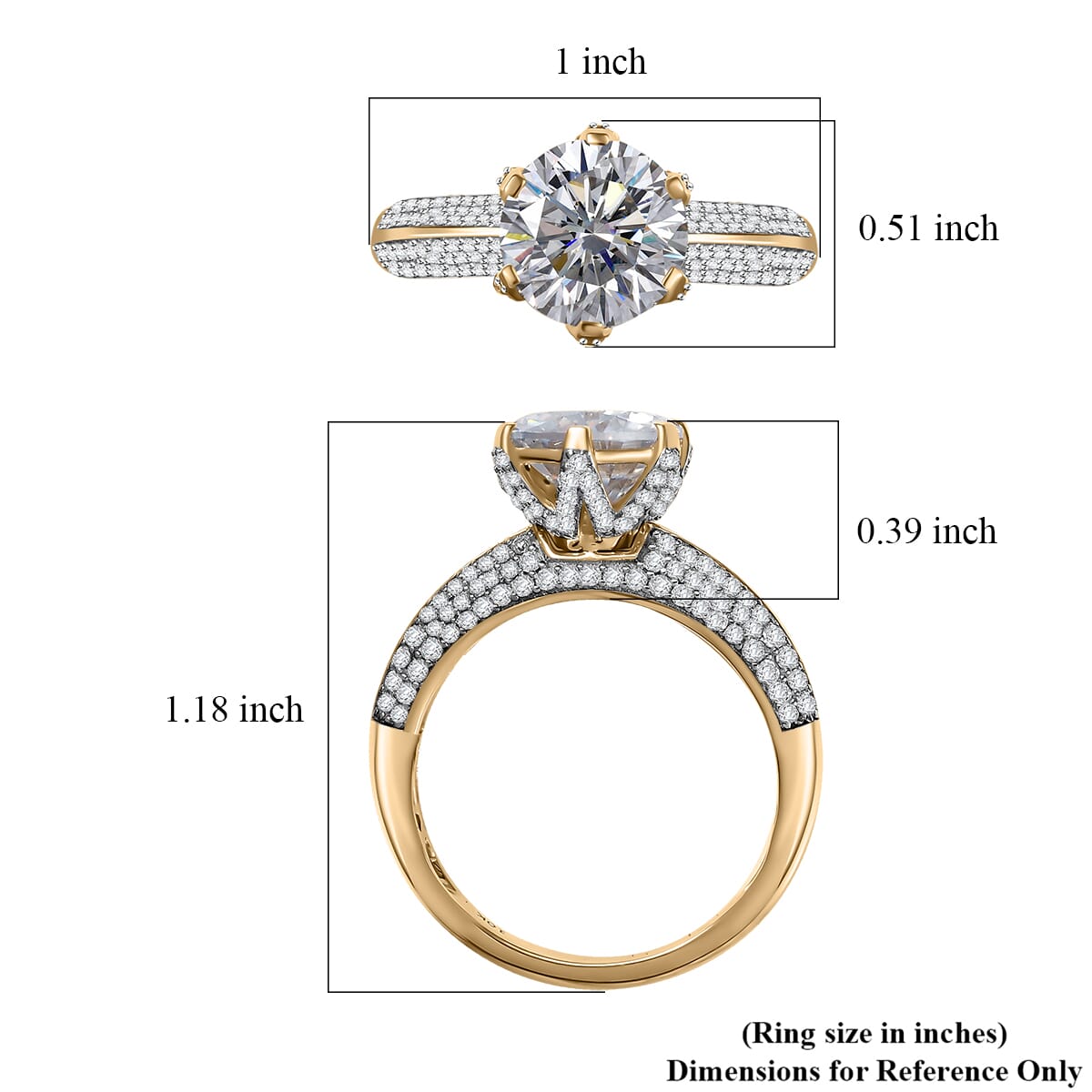 Moissanite 5.65 ctw Crown Ring in 10K Yellow Gold (Size 9.0) image number 5