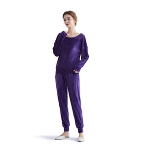 Hanton Purple Soft Velvet 2 Piece Round Neck Top and Jogger Set - XXL