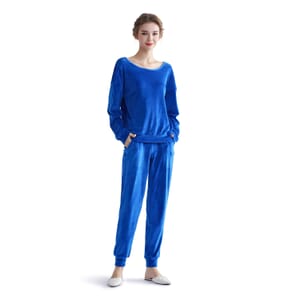 Hanton Royal Blue Soft Velvet 2 Piece Round Neck Top and Jogger Set - XXL