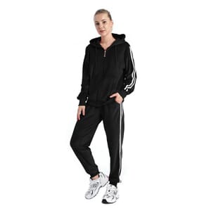 Hanton Black Velvet Striped 2 Piece Hoodie and Jogger Set - S
