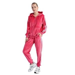 Hanton Pink Velvet Striped 2 Piece Hoodie and Jogger Set - XL