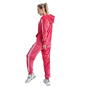 Hanton Pink Velvet Striped 2 Piece Hoodie and Jogger Set - XL