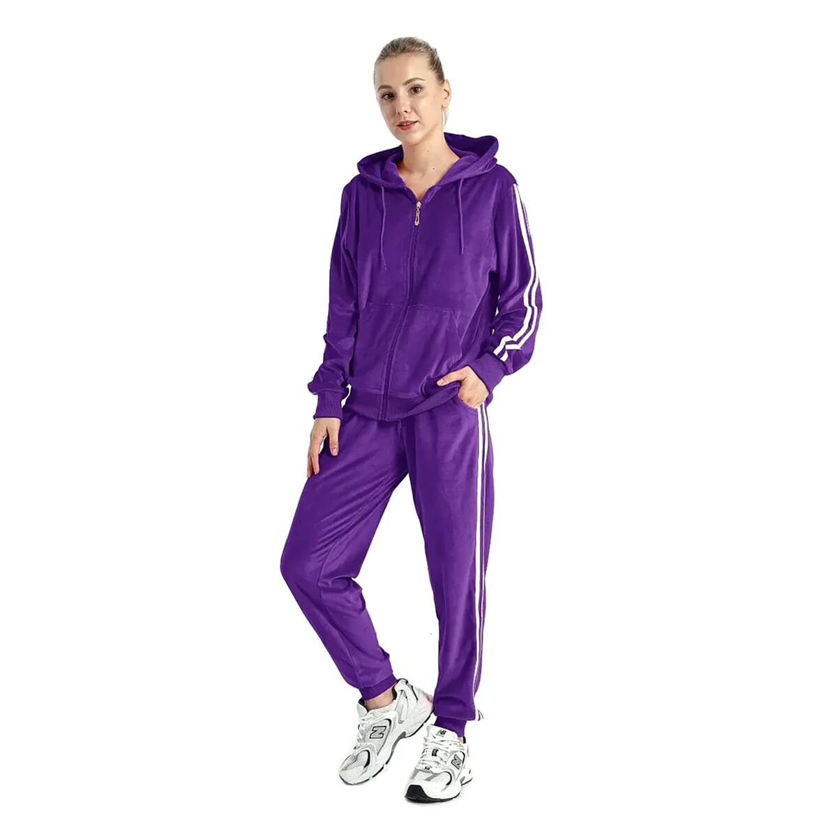 Hanton Purple Velvet Striped 2 Piece Hoodie and Jogger Set - XL image number 0