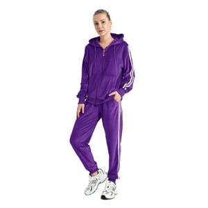 Hanton Purple Velvet Striped 2 Piece Hoodie and Jogger Set - XL