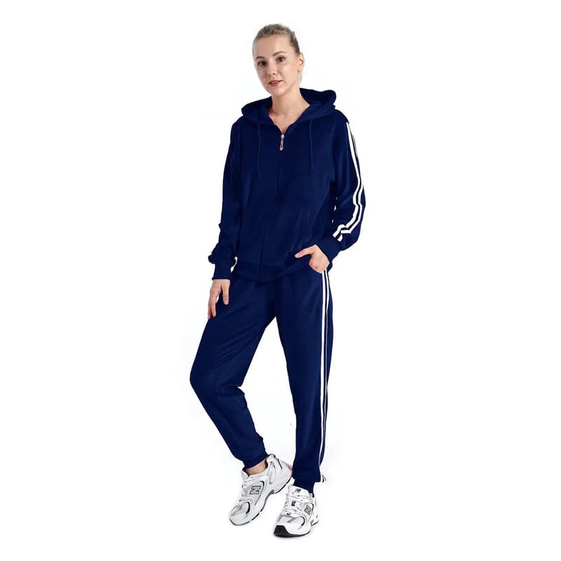 Hanton Navy Velvet Striped 2 Piece Hoodie and Jogger Set - 2XL