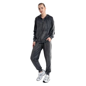 Hanton Charcoal Velvet Striped 2 Piece Hoodie and Jogger Set - 2XL