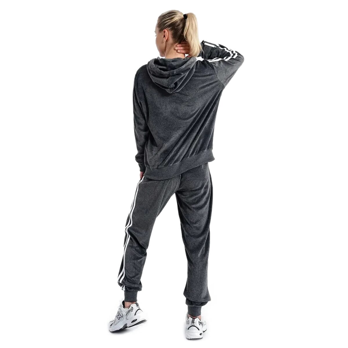 Hanton Charcoal Velvet Striped 2 Piece Hoodie and Jogger Set - 2XL image number 1
