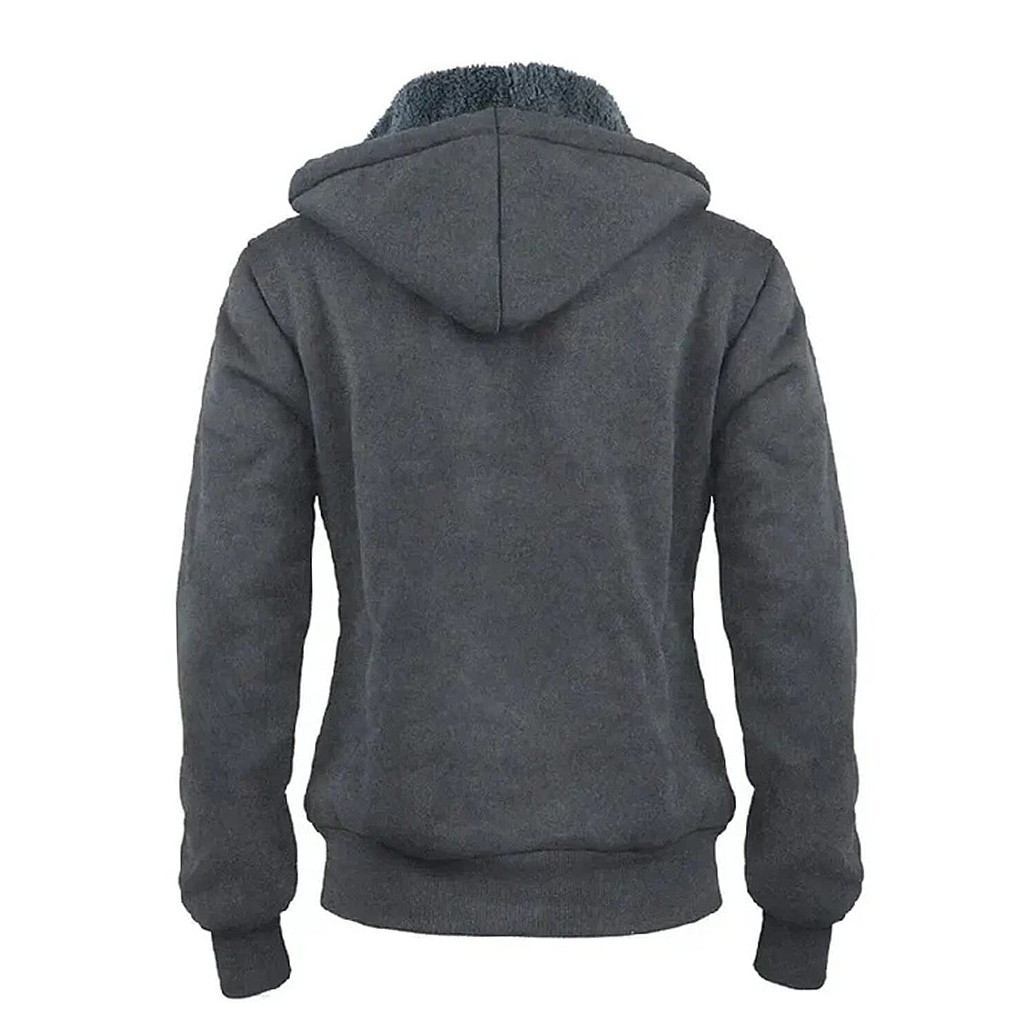 Hanton Dark Grey Sherpa Lined Zip Front Hoodie - S