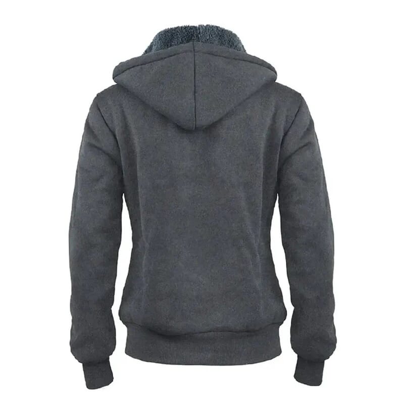 Hanton Dark Grey Sherpa Lined Zip Front Hoodie - S