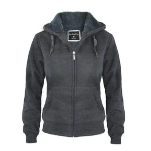 Hanton Dark Grey Sherpa Lined Zip Front Hoodie - M
