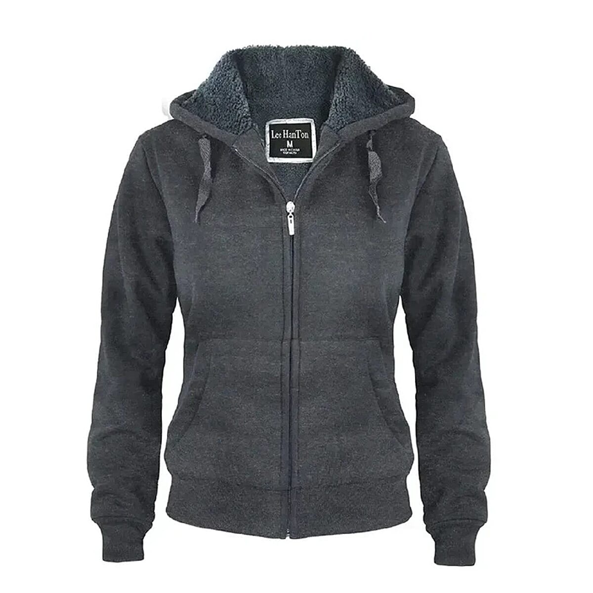 Hanton Dark Grey Sherpa Lined Zip Front Hoodie - L image number 0