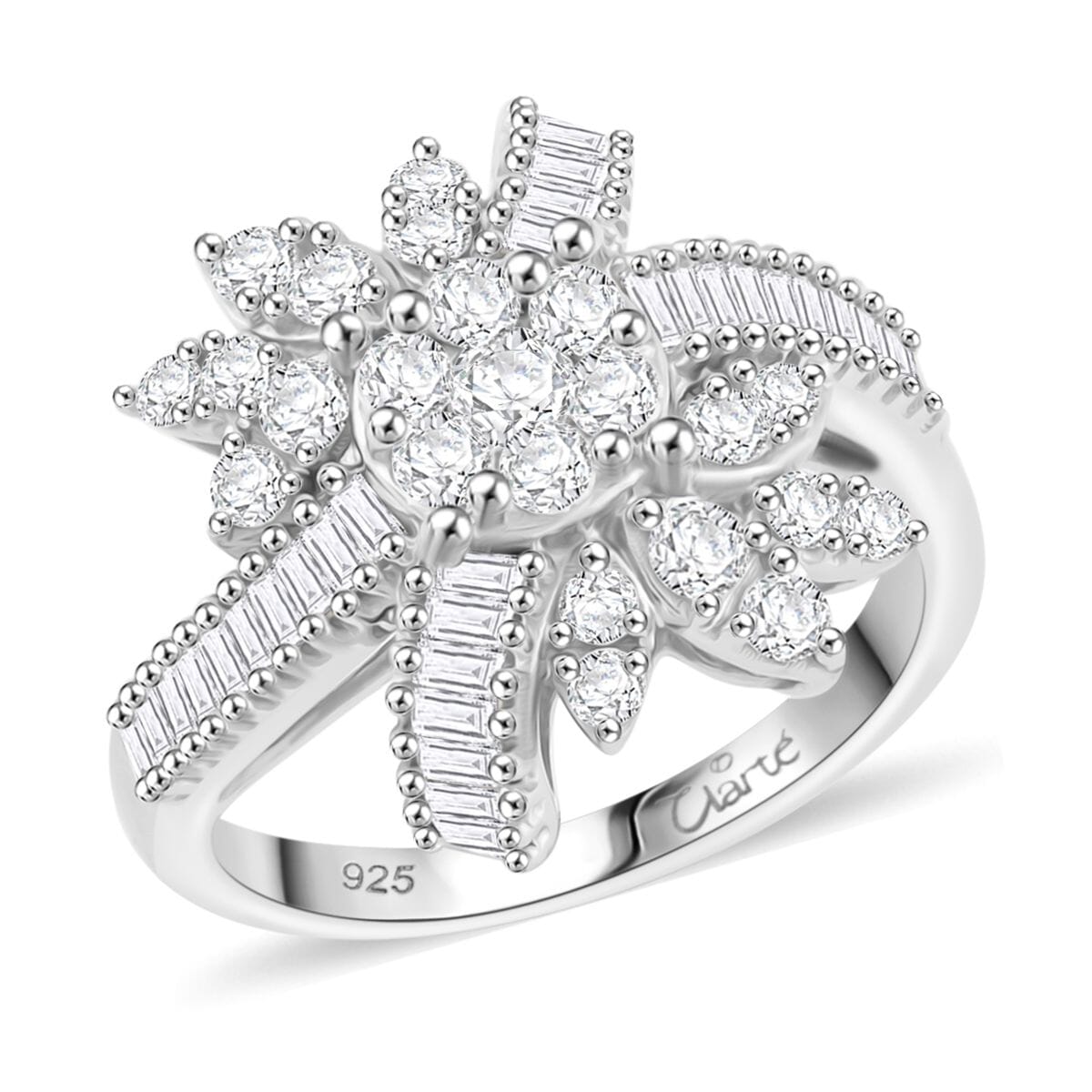 Clarte Snowflake Collection Moissanite 1.40 ctw Ring in Sterling Silver (Size 9.0) image number 0