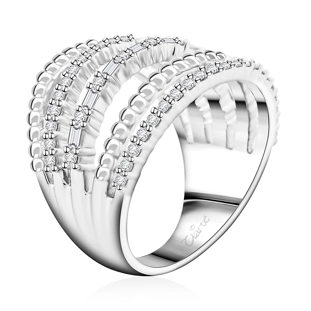 Clarte Ice Breaker Collection Moissanite 0.65 ctw Ring in Platinum Over Sterling Silver (Size 10.0)