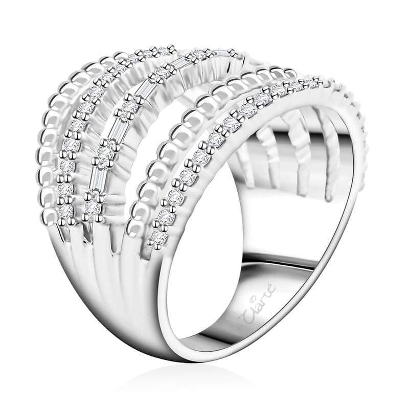 Clarte Ice Breaker Collection Moissanite 0.65 ctw Ring in Platinum Over Sterling Silver (Size 7.0)