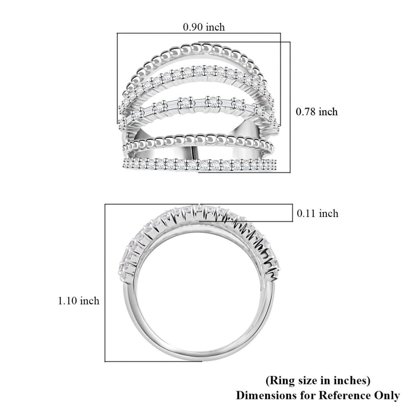 Clarte Ice Breaker Collection Moissanite 0.65 ctw Ring in Platinum Over Sterling Silver (Size 7.0)