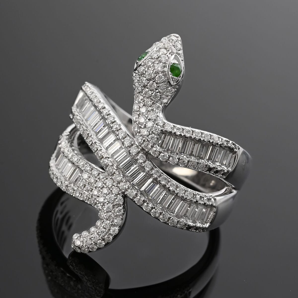 Clarte Serpent Collection Moissanite, Emerald Ring in Sterling Silver (Size 10.0) 1.10 ctw image number 1
