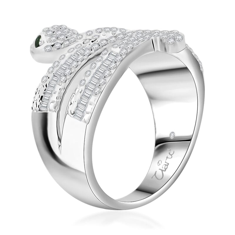 Clarte Serpent Collection Moissanite and Emerald 1.10 ctw Ring in Sterling Silver (Size 10.0)