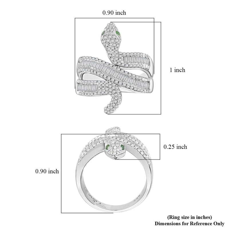 Clarte Serpent Collection Moissanite and Emerald 1.10 ctw Ring in Sterling Silver (Size 10.0)