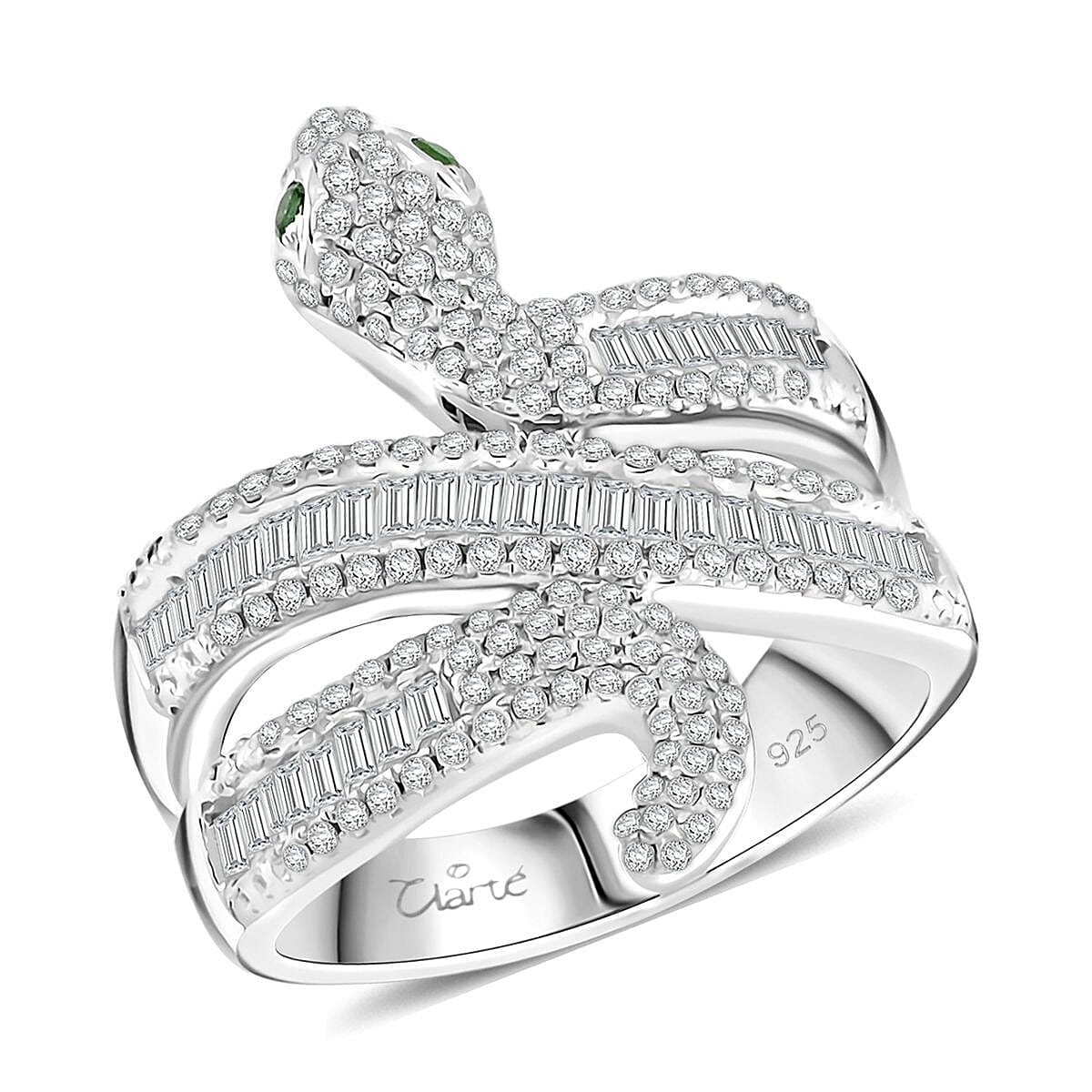 Clarte Serpent Collection Moissanite and Emerald 1.10 ctw Ring in Sterling Silver (Size 6.0) image number 0