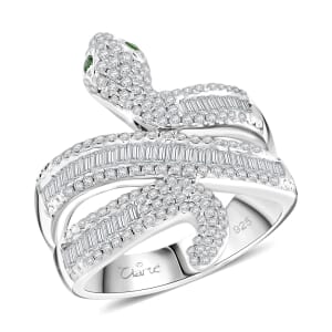 Clarte Serpent Collection Moissanite and Emerald 1.10 ctw Ring in Sterling Silver (Size 6.0)