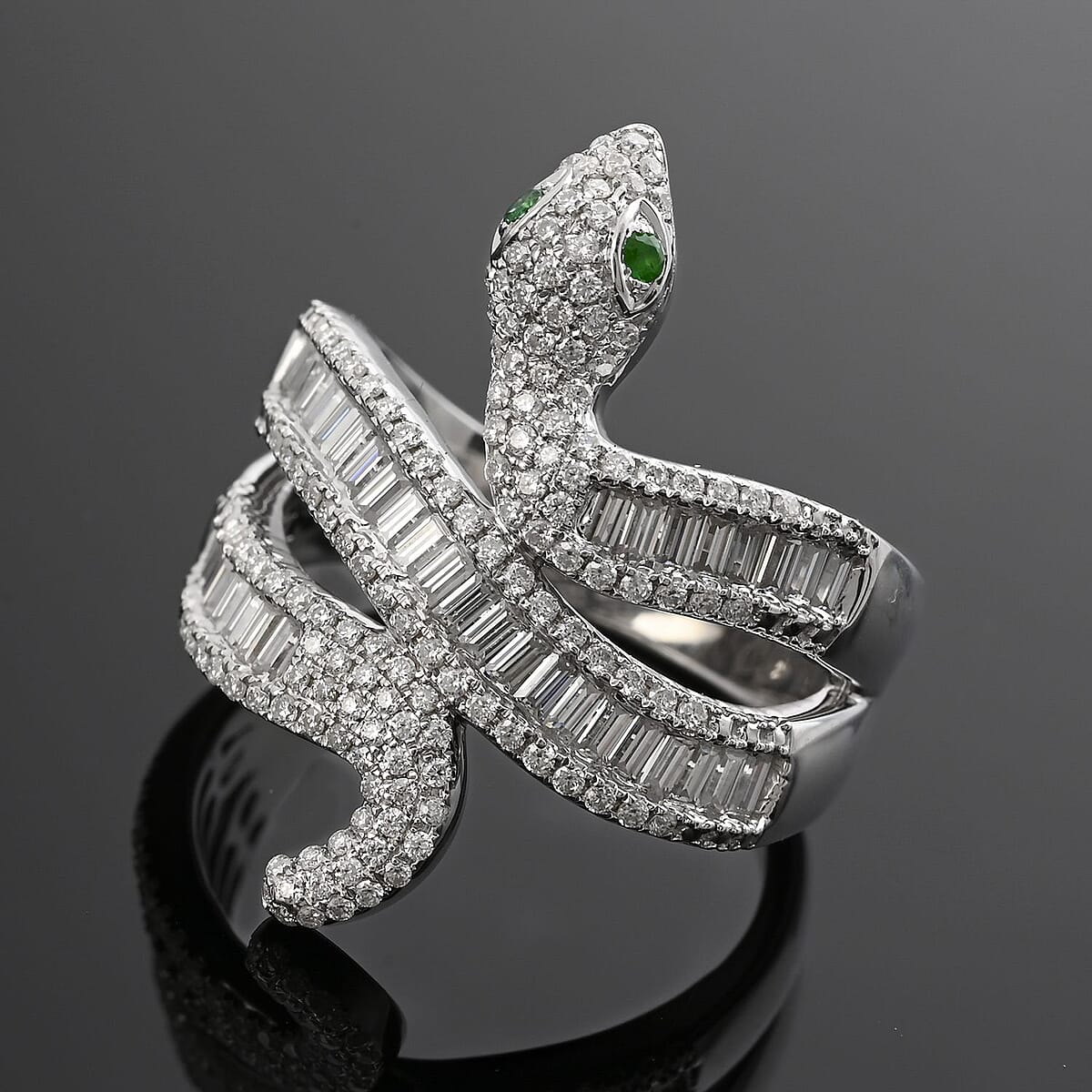 Clarte Serpent Collection Moissanite and Emerald 1.10 ctw Ring in Sterling Silver (Size 6.0) image number 1