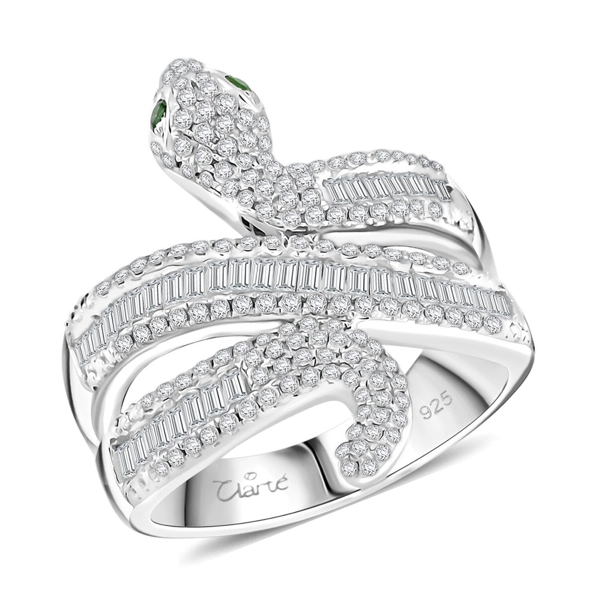 Clarte Serpent Collection Moissanite and Emerald 1.10 ctw Ring in Sterling Silver (Size 7.0) image number 0