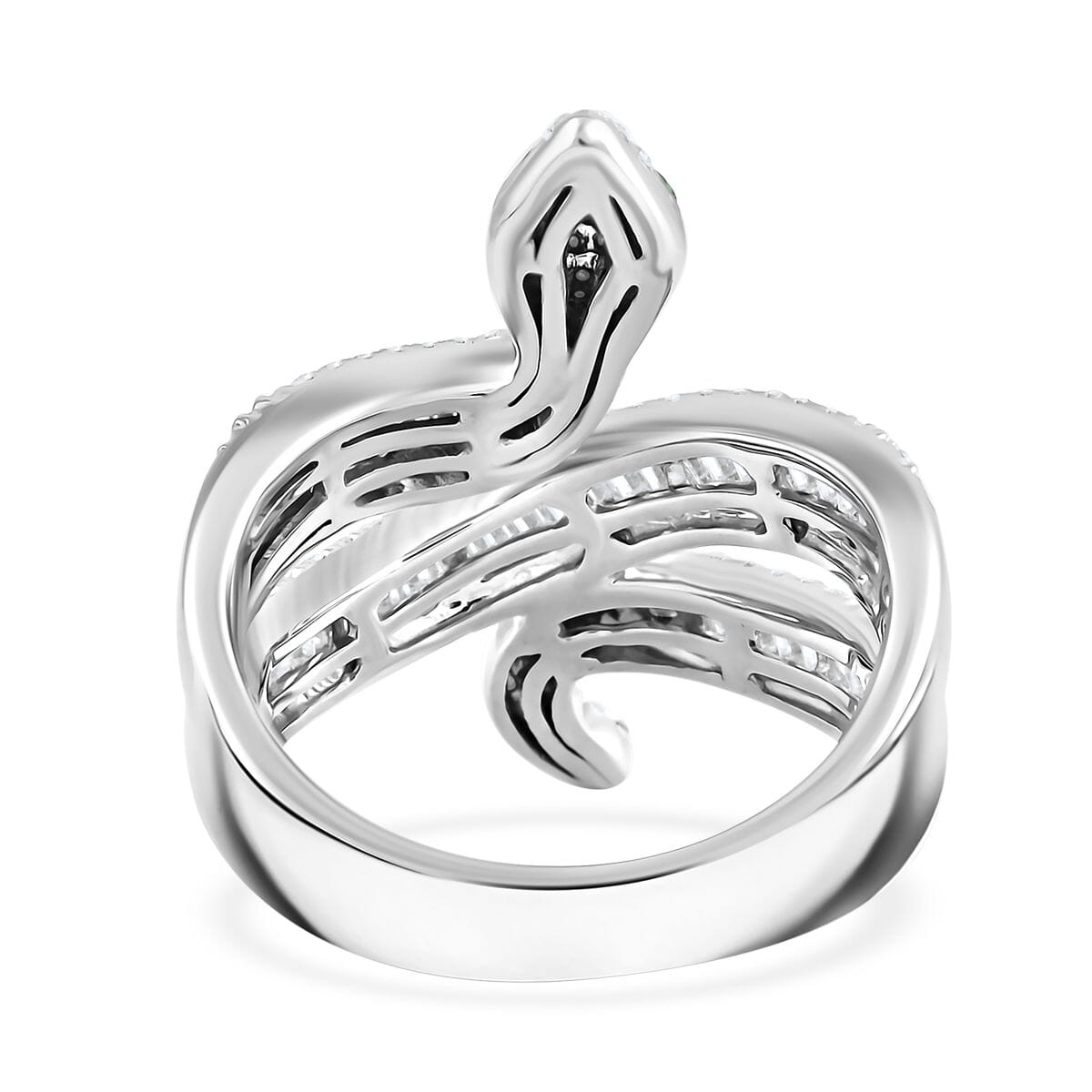 Clarte Serpent Collection Moissanite and Emerald 1.10 ctw Ring in Sterling Silver (Size 9.0) image number 4