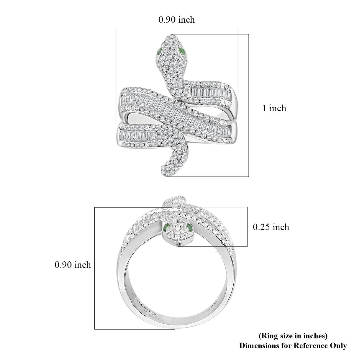 Clarte Serpent Collection Moissanite and Emerald 1.10 ctw Ring in Sterling Silver (Size 9.0) image number 5
