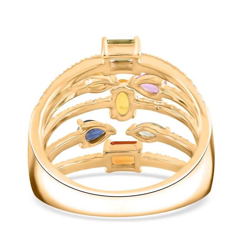 Multi Sapphire and Moissanite 1.75 ctw Ring in 14K Yellow Gold Over Sterling Silver (Size 10.0)