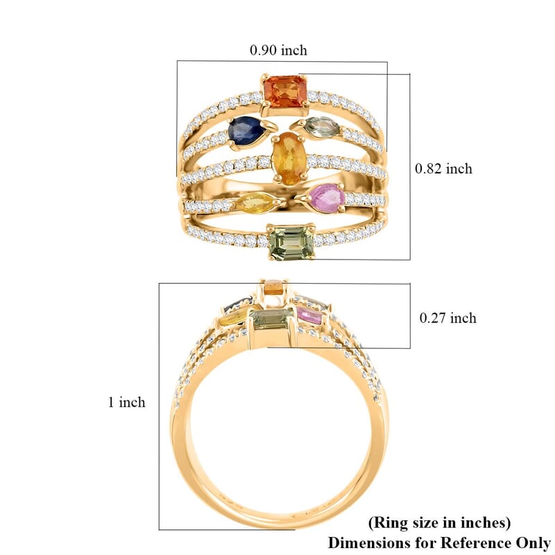 Multi Sapphire and Moissanite 1.75 ctw Ring in 14K Yellow Gold Over Sterling Silver (Size 10.0)